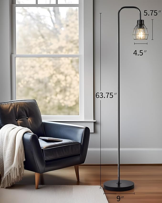 Oneach 63.75" Industrial Floor Lamp Modern Black Floor Lamp with Footswitch Metal Reading Tall Pole Light with 4W LED Bulb Standing Tall Lamp for Living Room Bedroom Office E26 Base