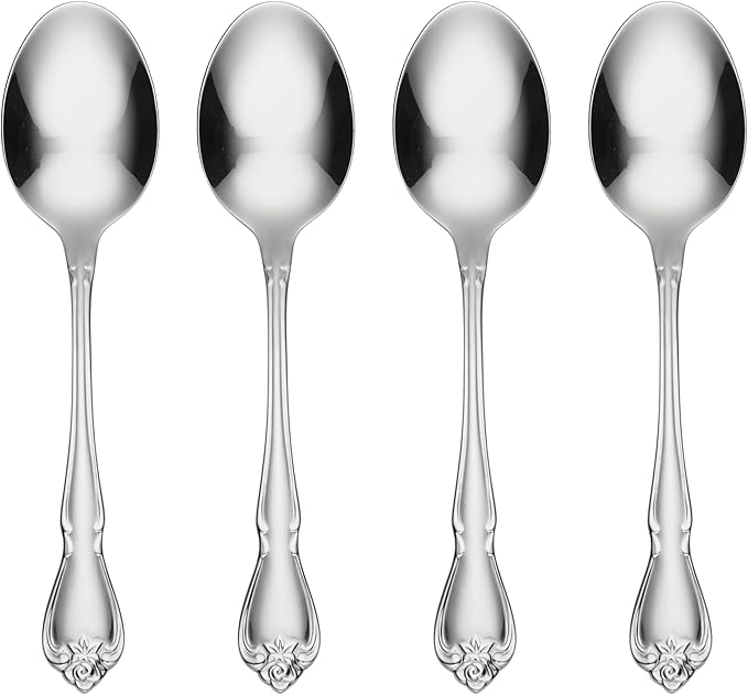 Oneida B552004C True Rose Everyday Flatware Dinner Spoons, Set Of 4, 6.75" L x 1.6" W
