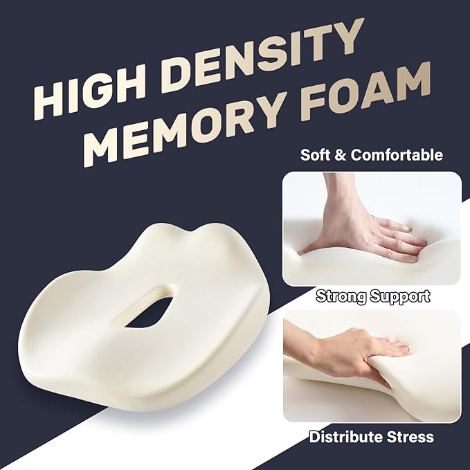 Coverado Car Seat Cushion with Memory Foam, Ergonomic Driving Seat Cushion for Sciatica, Tailbone, Back Pain Relief, Premium Non-Slip Washable Cushion for Car, Driver, Office, Wheelchair