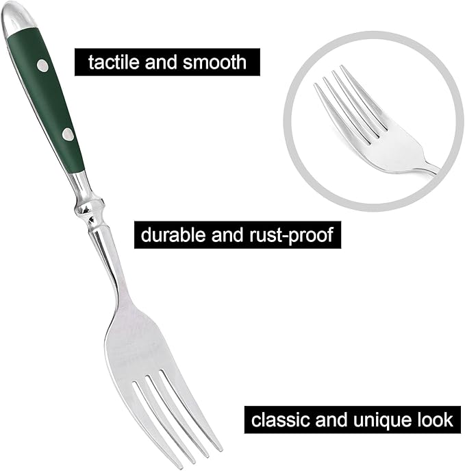 5-Piece Silverware Set, Stainless Steel Flatware Set, Service for 1, Vintage Cutlery Set with Green Bakelite Handle, Mirror Polished | Rustic | Dishwasher Safe