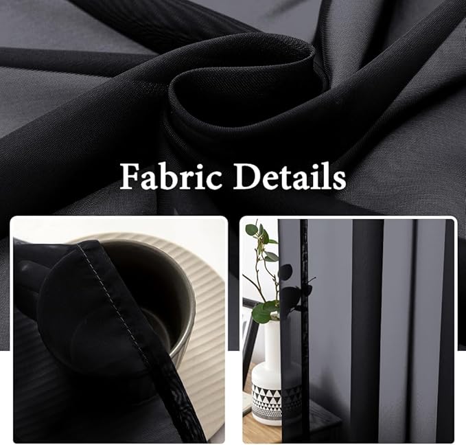 MIULEE 2 Panels Solid Color Sheer Window Curtains Elegant Halloween Window Voile Panels/Drapes/Treatment for Bedroom Living Room (54 X 84 Inches Black)