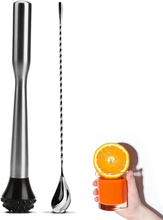 Muddler for Cocktails Stainless Steel, Muddlers Pestle with Stirring Spoon, Bartender Cocktail Shaker Bar Tool Set - Bar Spoon and Muddler