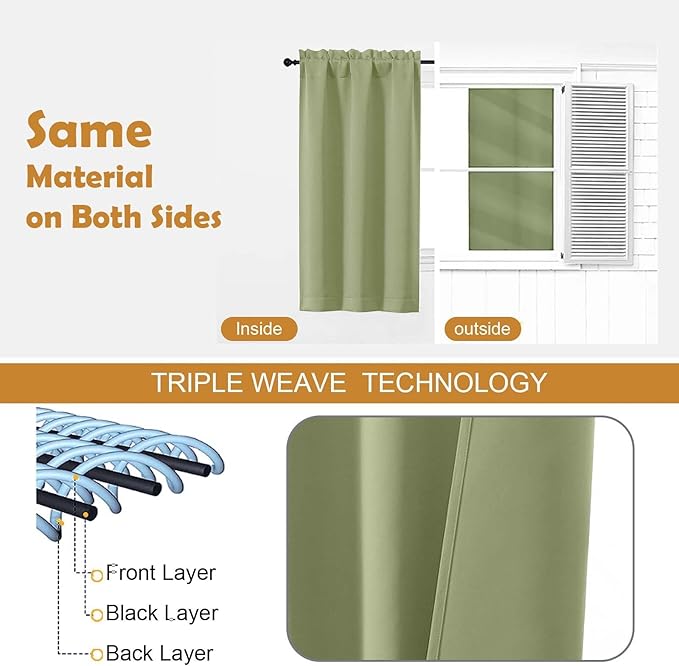 Aiyufeng Sage Green Blackout Curtains for Bedroom 90 Inches Long 2 Panels Set, Solid Privacy Energy Saving Living Room Window Treatment Curtains Blackout Drapes, W40 x L90 Inch, Sage Green