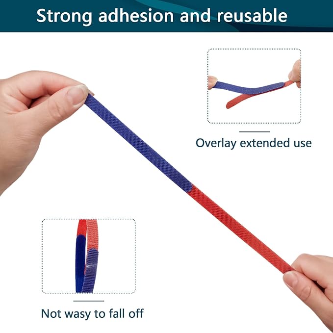 50PCS Reusable Adjustable Cable Ties, Microfiber Cloth for Computer Cable Management (Red)