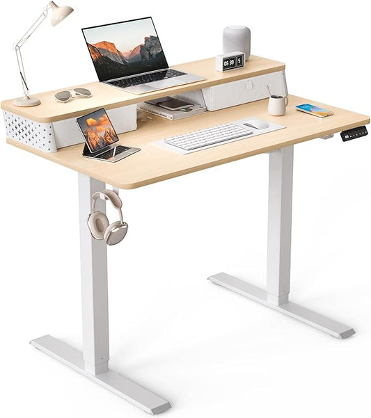 40 x 24 Inch Standing Desk with 2 Drawers, Easily Assembled Height Adjustable Desk, Ergonomic Sit to Stand Electric Desk for Home Office Workstation, Natural