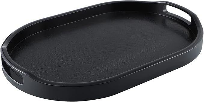 MDLUU Plastic Serving Tray, 17.1-Inch Long Ottoman Tray with Cutout Handles, Oval Butler Tray for Breakfast in Bed, Coffee Table Decor, Party (Large)
