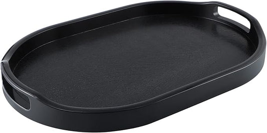 MDLUU Plastic Serving Tray, 17.1-Inch Long Ottoman Tray with Cutout Handles, Oval Butler Tray for Breakfast in Bed, Coffee Table Decor, Party (Large)