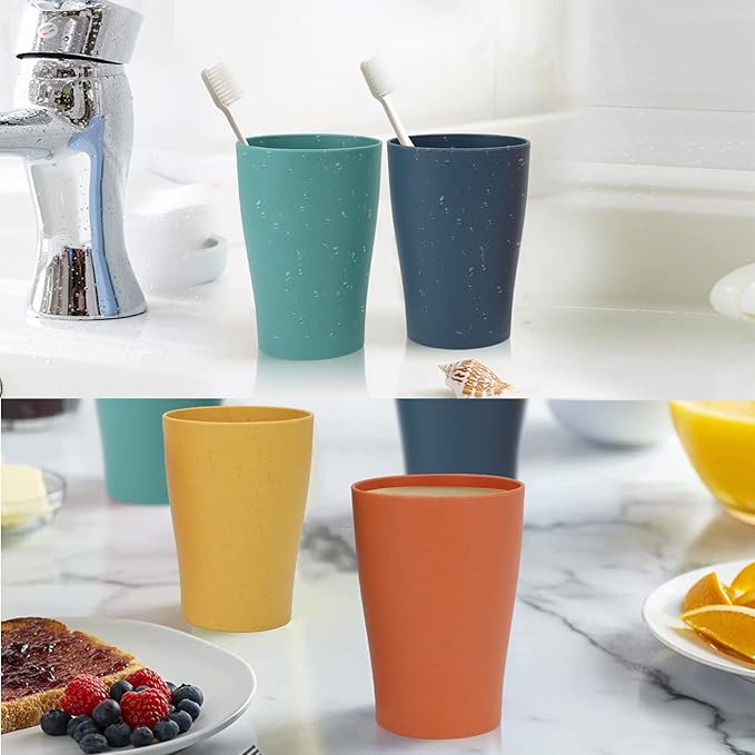 Homienly Wheat Straw Cups Small Plastic Cups Set of 8 Unbreakable Drinking Cup for Kids Reusable Dishwasher Safe Water Glasses Unbreakable Cup for Kitchen, Party, Outdoor (8 OZ, Small Size)