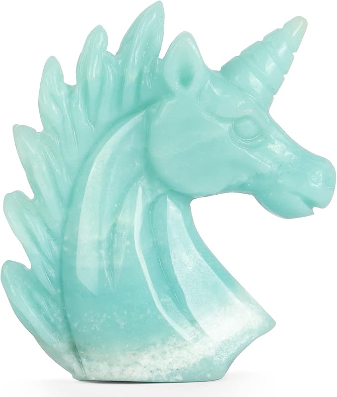 Artistone 3" Amazonite Crystal Unicorn Statue Hand Carved Gemstone Unicorn Animal Carvings Healing Collectible Figurine Reiki Gift Meditation Paperweight Home Office Decor