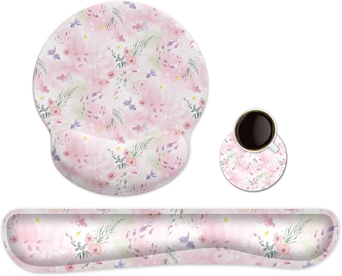 Ergonomic Keyboard Mouse Pad Wrist Rest Support Set for Laptop/Computer/Desktop,Memory Foam Hand Rest Wrist Cushion for Gaming/Office,Lightweight Comfortable & Pain Relief (Little Goldfish)