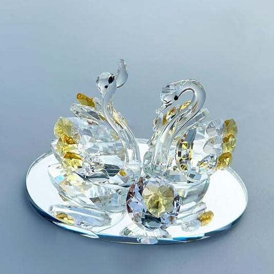 Handcrafted Crystal Swan Figurine Sculpture with Accents, Decorative Glass Collectible,Birthday, Party, Study Room, Window, Gift (Golden)