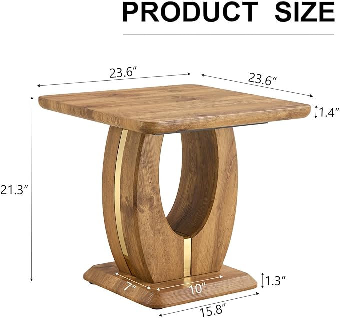 LKTART Square End Table for Living Room, Imitation Marble Side Tables with Storage, Modern Stable Base Center Coffee Table for Dining Room Small Space Apartment (23.6''D×21.3''H-Brown)