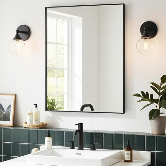 Wall Mirror 30x36, Rectangle Bathroom Mirror 30 x 36 inch, Black Metal Wall Mirror, Large Vanity Mirror 30 by36, Modern Wall Mounted Mirrors for Hallway, Living Room, Bedroom