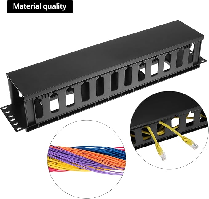 QWORK 4 Pack 2U Horizontal Rack Mount Cable Management Organizer, 19x3.5x3.4 Inches, Black Quality Plastic with 12 Slots