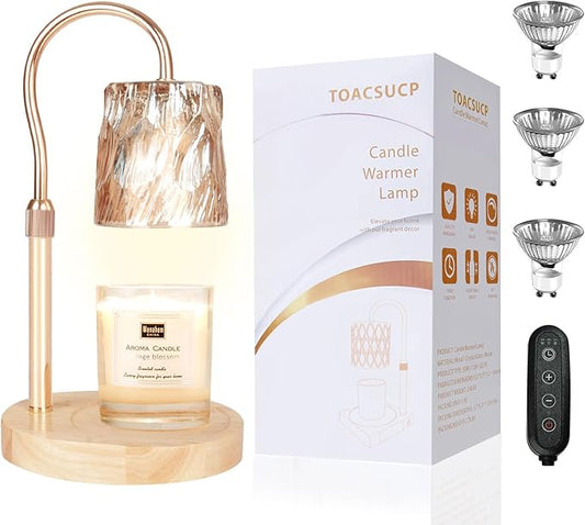 Candle Warmer Lamp with 3 Bulbs, Adjustable Height Dimmable Candle Warmer with Timer, Compatible with Large Jar Candles, Candle Lamp with Charming Gift Box for Her/Him