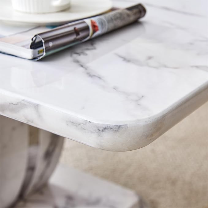 LKTART Rectangle Coffee Table for Living Room, Imitation Marble Coffee Tables with Storage, Modern Stable Base Center Tea Table for Dining Room Small Space Apartment (43.3''L×22.4''W-White)