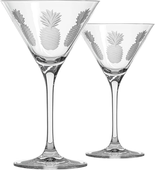 Rolf Glass Fresh Pineapple Martini Glass | Lead-Free Glasses | Proudly Made in the USA | Engraved Nautical Sailboat Martini Glasses | Set of 2