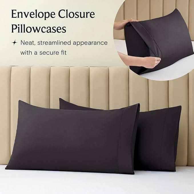 LuxClub 6 PC Queen Sheet Set, Breathable Luxury Bed Sheets, Deep Pockets 18" Wrinkle Free Cooling Sheets Machine Washable Hotel Bedding Silky Soft - Black Queen
