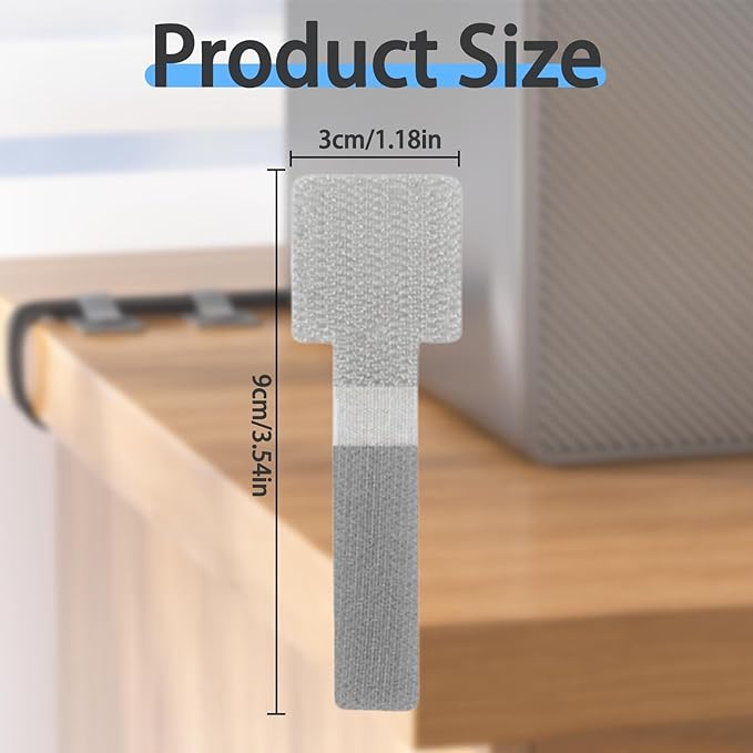 100 Pack Reusable Cable Management Ties, Adjustable Hook and Loop Cord Organizer, Strong Adhesive Wire Clips for Desk and Wall, Cable Holder for Home Office TV Computer, Grey