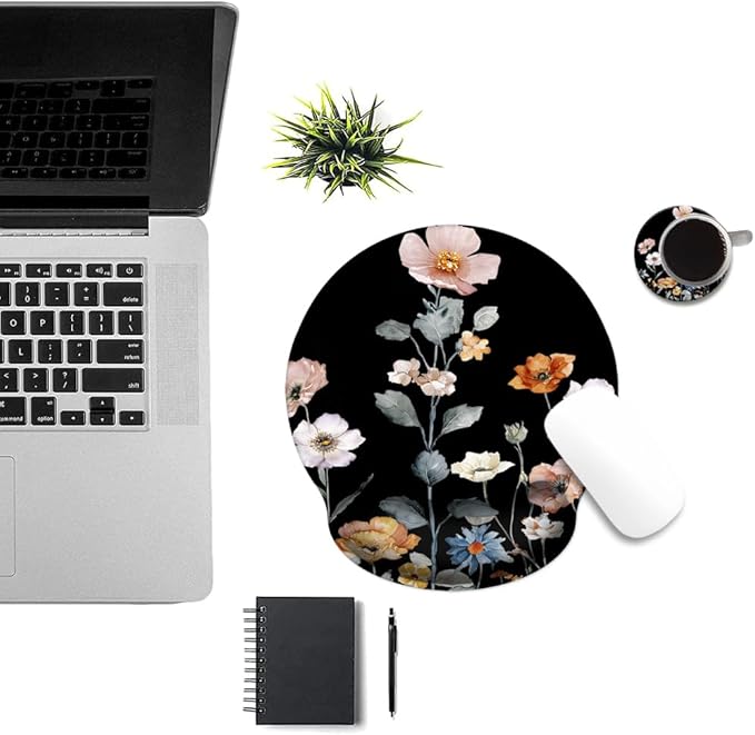 Mouse Pad with Wrist Support, Ergonomic Mouse Pad with Memory Foam Wrist Rest Cushion, Non-Slip Rubber Base Gaming Mice Pad for Home Office Computer Laptop,Cute Floral