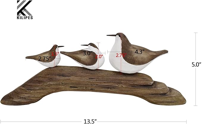 K KILIPES Beach Coastal Wood Seabird Figurine Home Office Table Desk Decor Sea Bird Sculpture Statue for Tabletop Shelf Nautical Bathroom Decoration Ornament Gift