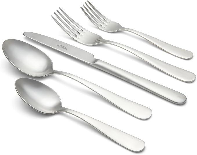 Signature Stainless Steel Flatware 20-Piece Set - Service for 4, Premium Stainless Steel with Weighted Handles, Dishwasher Safe, Everyday or Special Occasion Cutlery (Satin Finish)