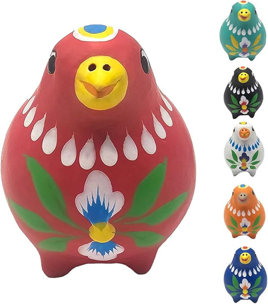 Decorative Clay Bird Figurines Hand-Painted Folk Art Design Collectible Smal Figurines Holiday Birthday Couples Friend Unique Gift Idea Decorative Home Art Table Bring Good Luck (Red)