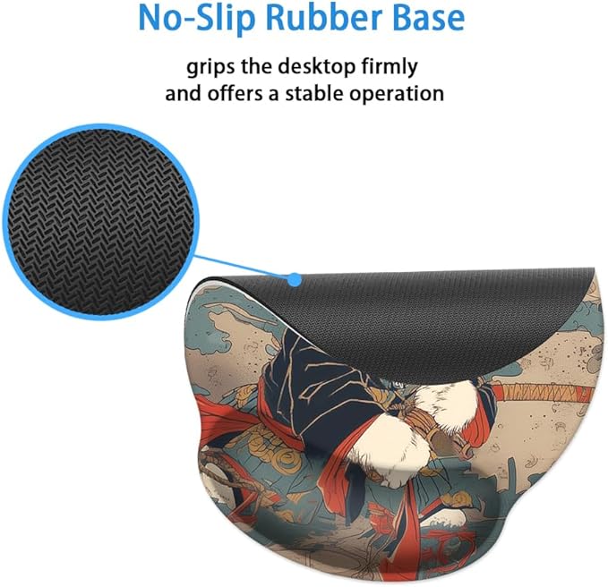 Mouse Pad with Wrist Support, Ergonomic Mouse Pad with Memory Foam Wrist Rest Cushion, Non-Slip Rubber Base Gaming Mice Pad for Home Office Computer Laptop,Japanese Cat