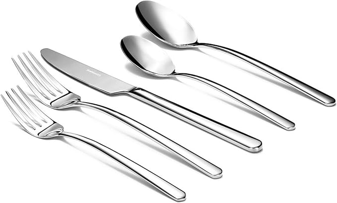 Riesa Flatware Set for 4, 20-Piece Silverware Set, 18/10 Stainless Steel Cutlery with Mirror Finish, Dishwasher Safe Utensils for Home, Kitchen, Everyday Dining and Entertaining