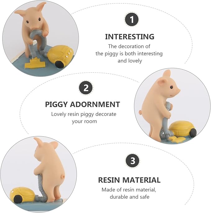 Pig Statue Mini Pig Figurine, Resin Home Decor, Lucky Animal Garden Statue for Micro Landscape (Pigs with Vacuum Cleaners)