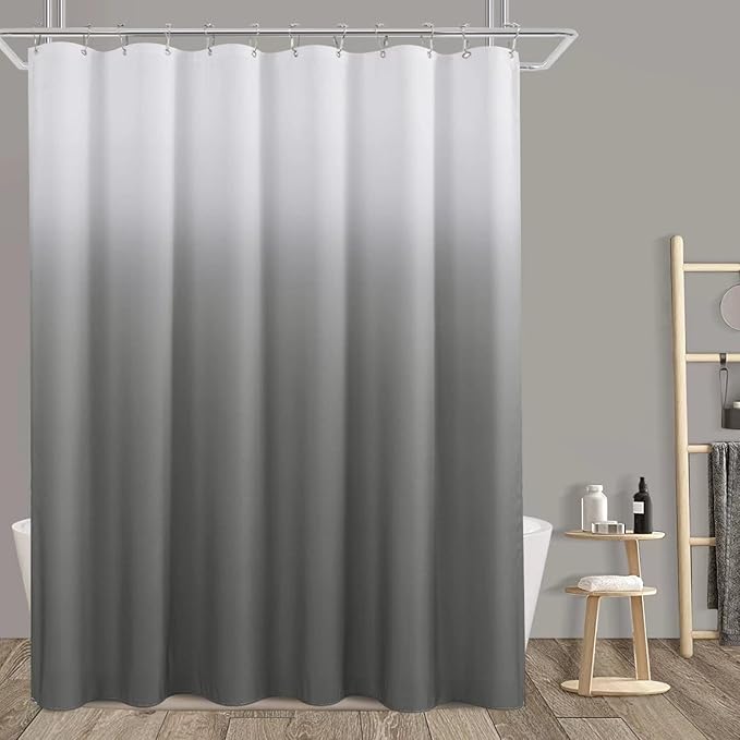 Grey Extra Long Shower Curtain 72 x 96, Grey and White Linen Modern XL Bathroom Curtains Washable Morden Fabric Bath Curtains with Hooks