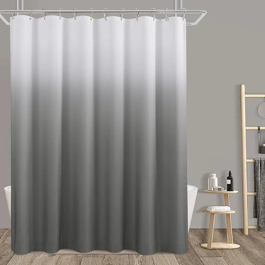Grey Extra Long Shower Curtain 72 x 96, Grey and White Linen Modern XL Bathroom Curtains Washable Morden Fabric Bath Curtains with Hooks