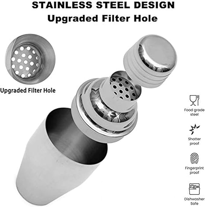 Zrorgons Stainless Steel Cocktail Shaker - Classic Martini Mixer with Built-in Strainer, Perfect for Home Bar or Bartender Gift - Compact and Portable 11.8oz (350ml) Size for Single Martinis