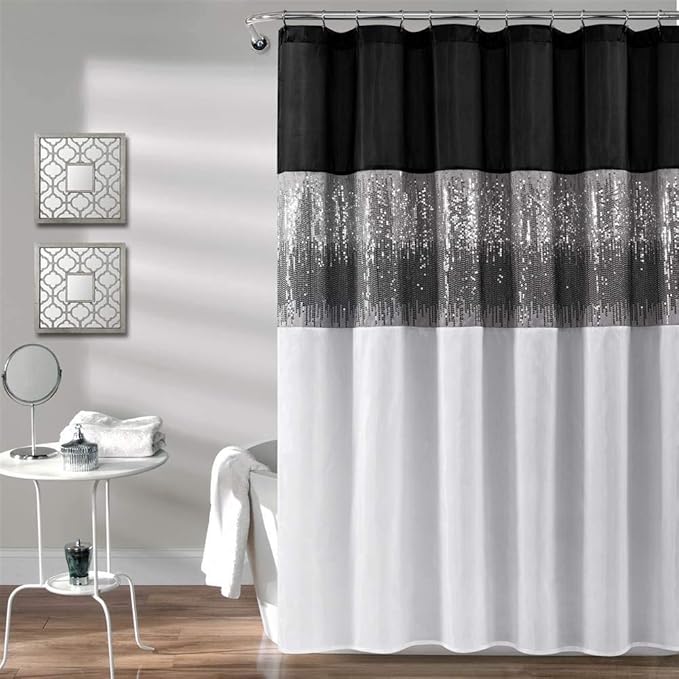 Lush Decor Night Sky Shower Curtain, 72" x 72", Black & White