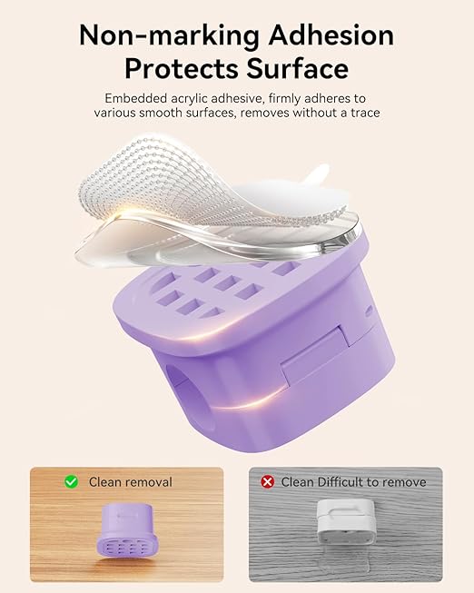 6 Pack Cable Management Cord Organizer, Magnetic Cable Clips-1s Lock, Rocoren Desk Adhesive Cord Cable Clip Wire Holder Keeper for Phone Charger Wire, Nightstand, Car, Office, Desktop Accessory,Purple