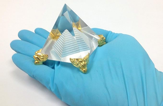 Petrichor 2.3 inch Crystal Pyramid with Gold Stand for Prosperity, Positive Energy & Good Luck | Decoration & Gifts (Pack of 2)