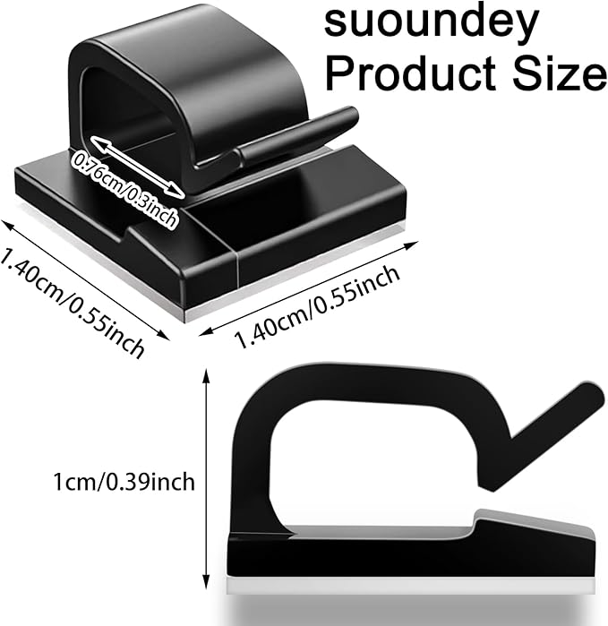 200 Pcs Cable Clips, Adhesive Cable Organizer Cord Holder Wire Clip Wire Management Self Adhesive Hooks Wire Holder for Office, Home, Black