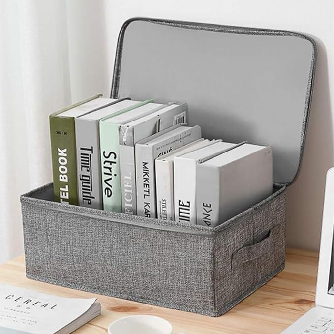 ANMINY 2PCS Storage Bins with Zipper Lids 13 Qt Lidded Fabric Storage Boxes Baskets Cubes with Handles Collapsible Washable Cotton Linen Closet Shelf Clothes Organizer Containers - Gray, Small