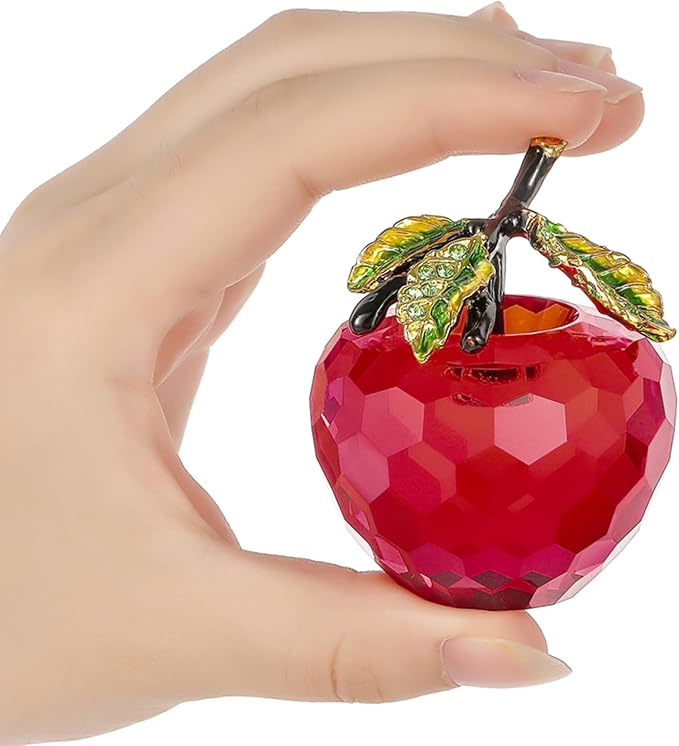 Crystal Apple Figurine Paperweight, Handmade Statue Ornament Home Decoration, Collectible Crystal Crafts, Come with Gift Box, Great Gift for Birthday Holidays Christmas (Red-50mm)