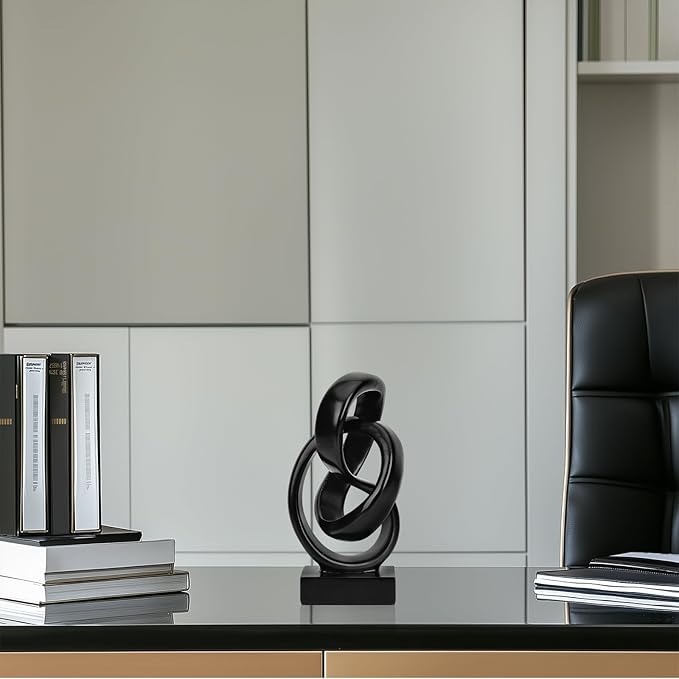 Abstract Black Knot Statue, Geometric Decor, Living Room Coffee Table Bookshelf countertop Black Decor, Office Coffee Table entryway Desktop Decor.