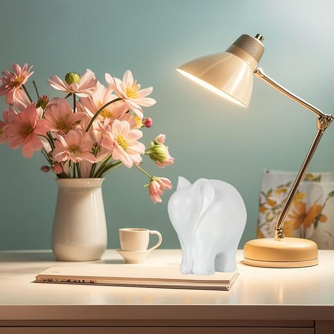 Modern Elephant Sculpture Office Desk Ornament/Bookshelf Decor/Living Room Centerpiece Minimalist Resin Home Decor (White)