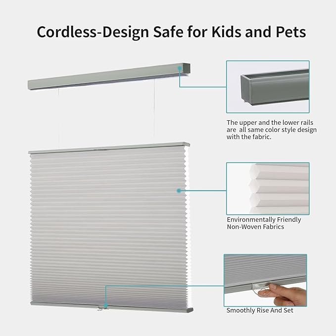 MYshade Top Down Bottom Up（TDBU） Cellular Shades, 1.5 inch Cordless Light Filtering Honeycomb Pleated Blinds for Windows Home Bedroom Office, Light Control, Thermal Insulated, 40" W x 72" H, Gray