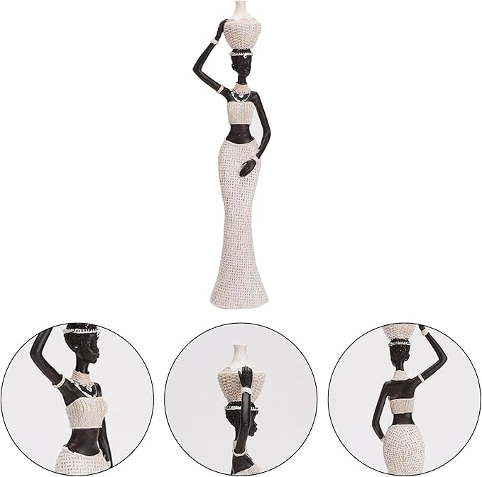 BRABUD African Statue Exotic Tribal Lady Art Figurine Black & White Home Living Room Shelf Shop Desk Decoration Collectible Creative Vintage Gift TQSHBS22