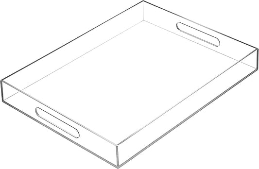 Clear Sturdy Acrylic Serving Tray with Handles-12x20Inch-Serving Coffee,Appetizer,Breakfast,Butler-Kitchen Countertop Tray-Makeup Drawer Organizer-Vanity Table,Ottoman Tray-Decorative