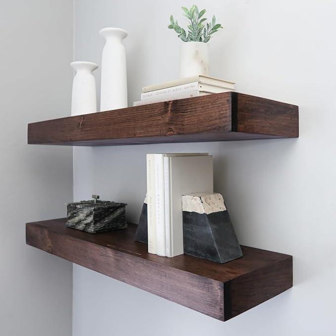 Urbandi Modern Floating Shelves 3 Inches Thick for Wall, Wide Shelves for Kitchen, Living Room, Bedroom, and Bathroom, Natural Pine Wood, Rustic Wooden Shelf, (Set of 2) (Provincial, 48Lx3Hx8D)
