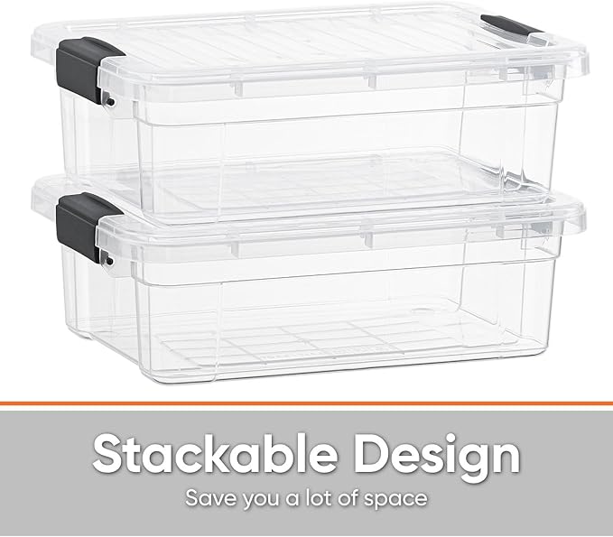 Superio Clear Storage Boxes with Lids, 1.27 Quart Plastic Container Bins for Organizing, Stackable Crates, BPA Free, Non Toxic, Odor Free, Organizers for Home, Office and Dorm, 3 Pack