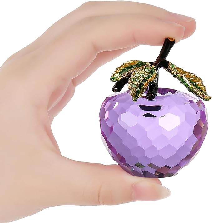 Crystal Apple Figurine Paperweight, Handmade Statue Ornament Home Decoration, Collectible Crystal Crafts, Come with Gift Box, Great Gift for Birthday Holidays Christmas (Purple-50mm)