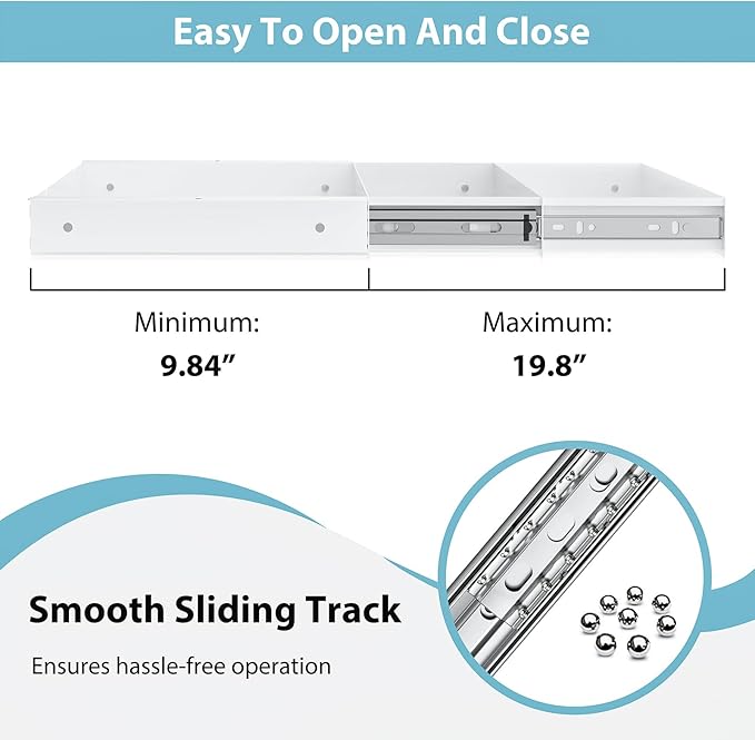 20.1 inch Under Desk Drawer, Pull-Out Storage Organizer with Full Extension Ball-Bearing Slides, Carbon Steel Undermount Drawer for Home Office Standing Desk