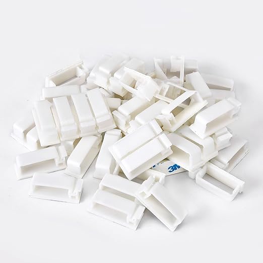 50Pcs Self Adhesive Cable Management Clips,Cable Organizers Wire Clips Cord Holder for PC Laptop Ethernet Cable Desktop Home Office(1.78’’ x 0.75’’ x 0.28’’, White)