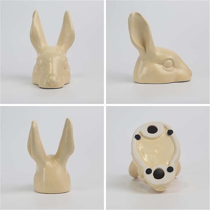 Shelf Decor Ceramic Rabbit Statue - Handmade Yellow Cute Figurines for Home Office Decor, Healing Gifts for Rabbit Lovers (Lemon Yellow, 3.74×5.31×6.1 inches)